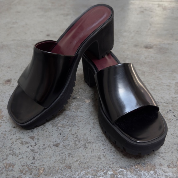 STAUD Amber Chunky Platform Block Heel Leather Slide Sandals 10 / 40 NEW - Picture 1 of 6